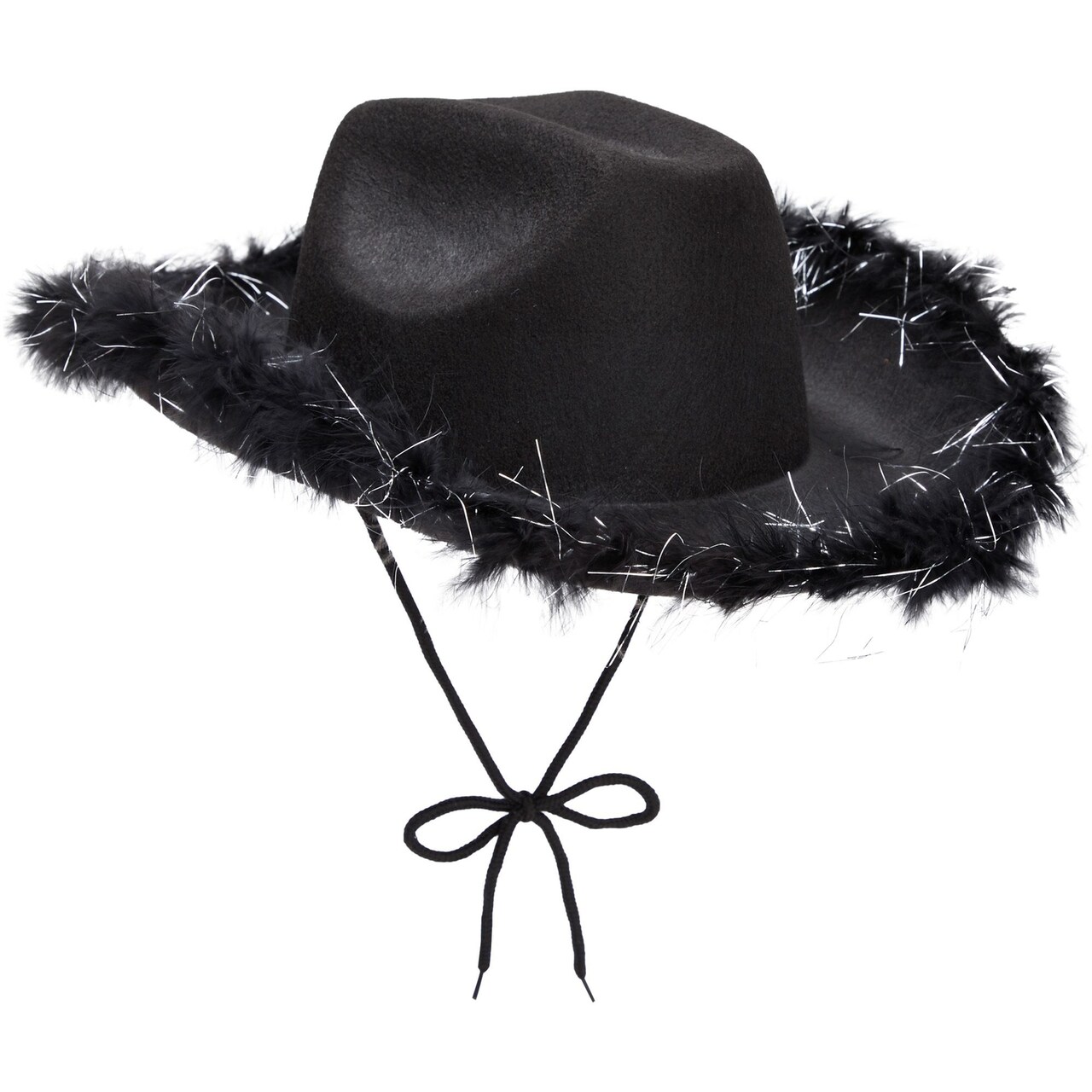 Cowboy Hats for Women and Men - Fluffy, Sparkly Black Cowgirl Hat with Feathers for Costume, Dress Up Birthday, Party